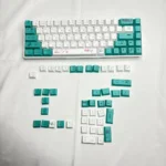 Hatsune Miku keycaps set product gallery, showcasing the radiant 4-sided translucent design and vibrant light-diffusing effects from various artistic angles.