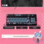 Hatsune Miku Rabbit Hole translucent keycaps set, shown from diverse angles, capturing its ethereal anime design and dynamic RGB glow.