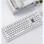 Experience pure elegance with this minimalist pure white Heart PBT Keycap Set, highlighting its durable PBT construction and delicate heart motif.