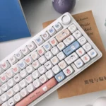 Close-up of a Hello bear emoji PBT keycap set, showcasing its durable texture and design, perfect for a playful keyboard.