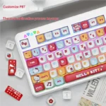 Vibrant Hello Kitty MOA profile keycap set gallery showcasing its smooth pastel design and iconic character art from multiple playful angles.