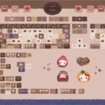 Playful Hello Kitty Mont Blanc keycaps set in warm chestnut and creamy white, featuring 130 side-engraved backlit keys for a cozy dessert aesthetic.