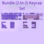 Vibrant Hi Score Girl PBT keycaps set, a double-shot translucent compact set with side-printed anime art for a playful backlit arcade aesthetic.