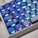 Vibrant Bocchi the Rock! Hitori Gotoh four-sided backlit keycaps set, showcasing playful anime art with glowing translucent effects for a 119-key keyboard.