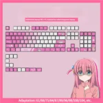 Vibrant Bocchi the Rock! Hitori Gotoh four-sided backlit keycaps set, showcasing playful anime art with glowing translucent effects for a 119-key keyboard.