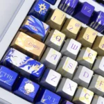 A collection of detailed images showcasing the Phainon Honkai Star Rail metallic coating artisan keycap set from various angles, highlighting its handcrafted finish design.