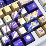 Gallery of the Phainon Honkai Star Rail metallic coating artisan keycap set, highlighting its handcrafted finish and sleek, futuristic anime design from multiple premium angles.