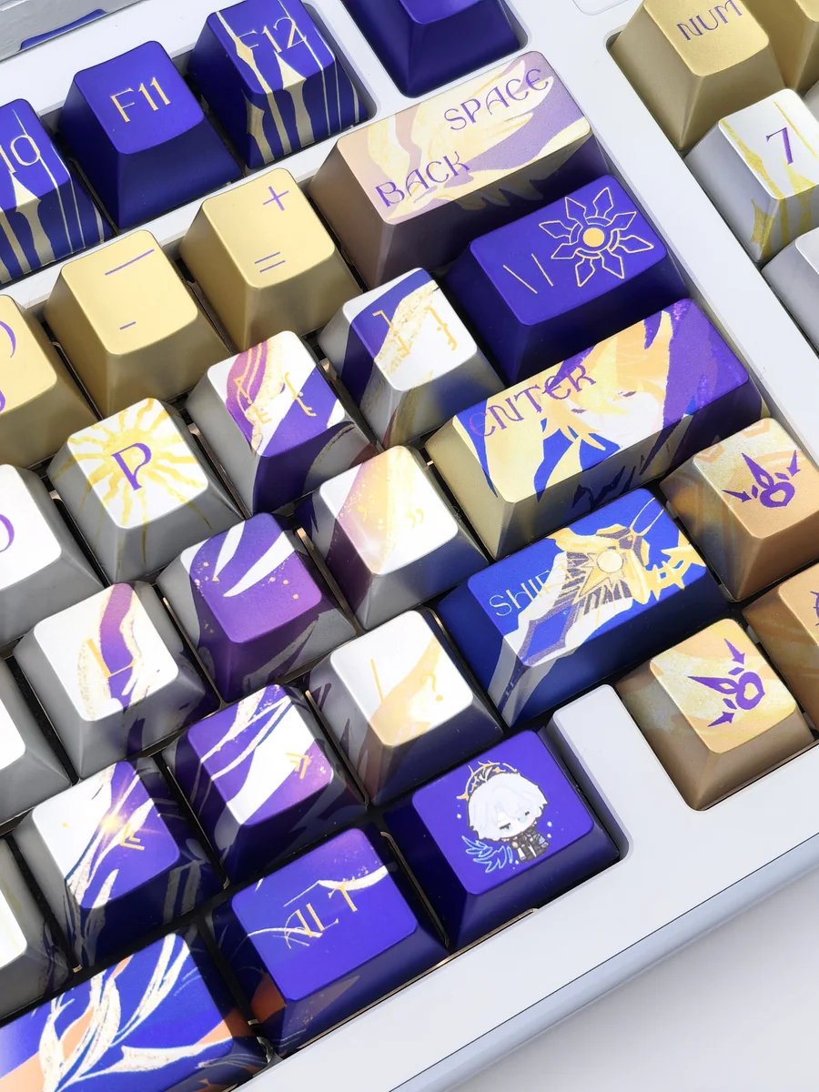 Gallery of the Phainon Honkai Star Rail metallic coating artisan keycap set, highlighting its handcrafted finish and sleek, futuristic anime design from multiple premium angles.