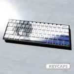 Gallery of Ayanami Rei Line Art PBT keycaps set, displaying the iconic minimalist design and sleek black/blue PBT from multiple artistic angles.