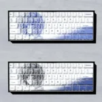 Iconic Ayanami Rei Line Art PBT keycaps set on a sleek keyboard, showcasing the minimalist design and subtle backlighting, elevating your setup.