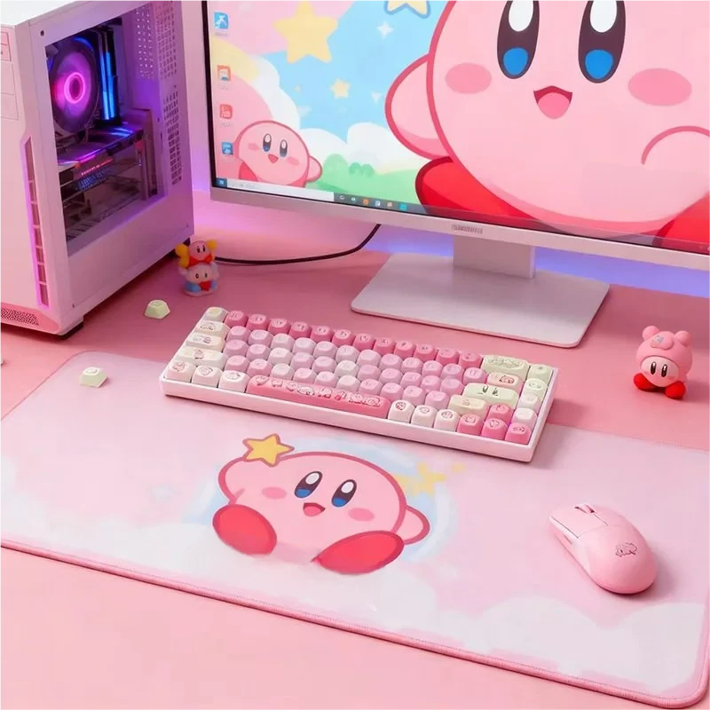 Vibrant, playful Kirby PBT MOA keycaps set showcasing iconic character art and pastel hues. Durable and ergonomic for a custom keyboard.