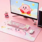 Vibrant Kirby PBT MOA profile keycaps set displayed from multiple angles. Showcasing iconic character art and pastel hues, these durable, ergonomic keycap.