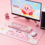 Playful Kirby PBT MOA profile keycaps set from various angles, highlighting vibrant pastel hues, whimsical character art, and durable ergonomic design.
