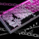 Makima PBT Keycaps Set with sleek side-printed legends, beautifully illuminated by shine-through effect, displayed from various artistic angles.