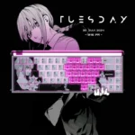 Main image of Makima Keycap Set, showcasing sleek side-printed PBT keycaps with iconic Makima imagery. Shine-through legends are ready for vibrant backlit design.