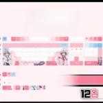 Gallery view of the exclusive Jigokudani Sara PBT backlit keycap set, highlighting vibrant anime art from various playful angles and its smooth texture.