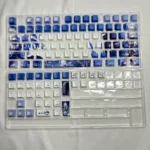 Exclusive Honkai Star Rail Jingliu PBT keycaps set: 110-key front-printed, backlit set with elegant ice-themed anime art in mysterious purple and blue.