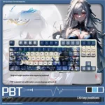 Exclusive Jingliu PBT backlit keycaps set for Honkai Star Rail, showcasing elegant ice-themed anime art in mysterious purple and blue.