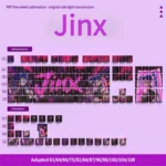 Jinx PBT keycaps set gallery, featuring vibrant blue and pink side-lit legends from multiple angles, ready to unleash chaotic RGB lighting on your keyboard.