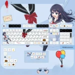 Charming JK Girl PBT anime keycaps set, a side-lit small full set featuring original character art, perfect for custom keyboards.