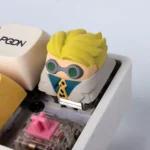 Close-up of a premium handcrafted Jujutsu Kaisen keycap, featuring intricate, hand-sculpted anime character art from iconic moments.