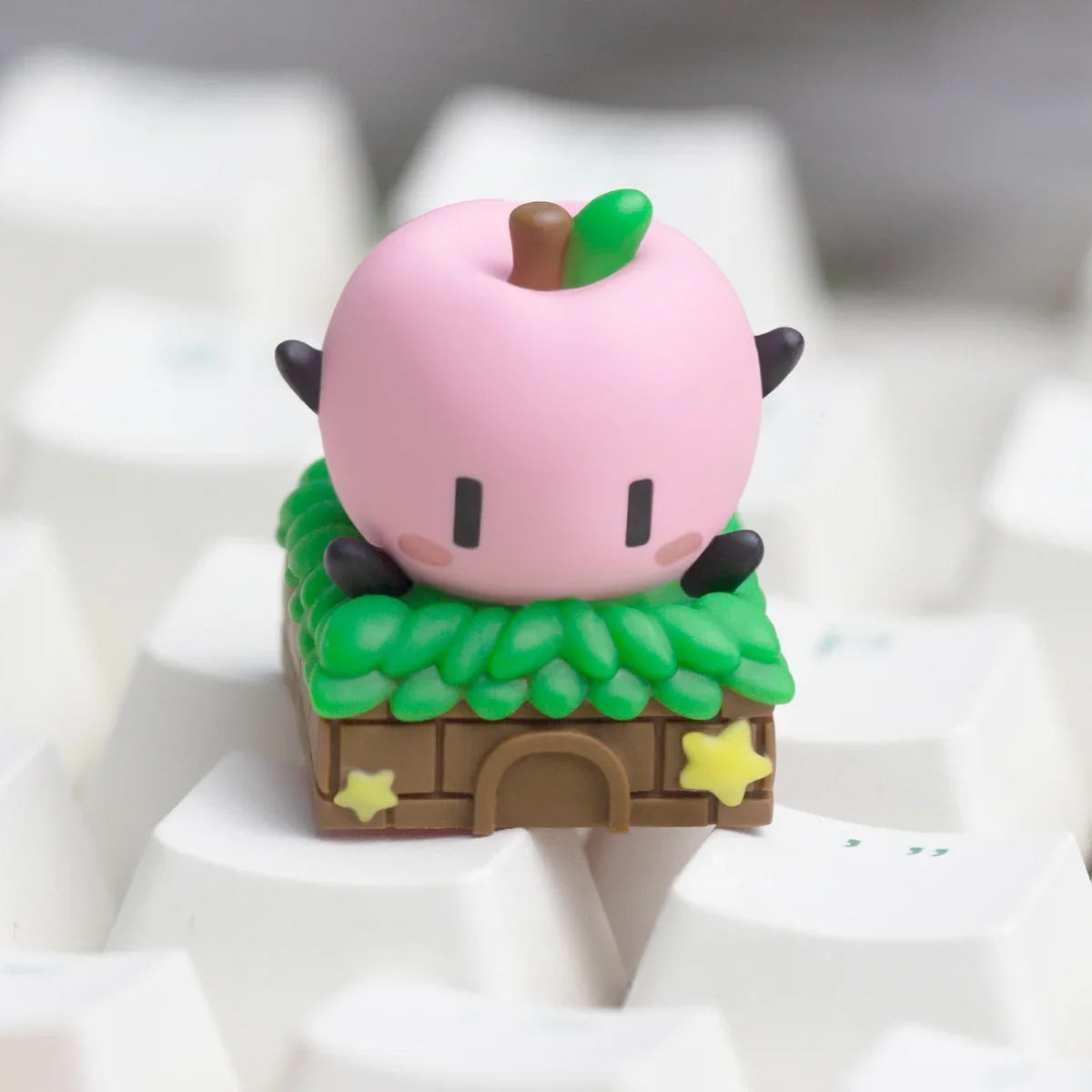 Playful handcrafted Stardew Valley Junimo ESC keycap, vividly detailed in resin, showcased from various whimsical angles.