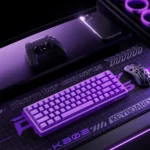KB02 Tri-Mode mechanical keyboard with hot-swappable keys, showcasing its premium, futuristic design and long-lasting battery.