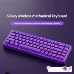 Premium KB02 Tri-Mode Hot-Swappable 68-key mechanical keyboard in stunning Nebula Purple, showcasing its sleek, futuristic design and vibrant RGB light.