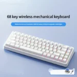 Sleek ivory white KB02 Tri-Mode mechanical keyboard with hot-swappable keys, showcasing its premium, futuristic design and long-lasting battery.
