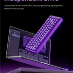 KB02 Tri-Mode Hot-Swappable 68-Key Mechanical Keyboard shown from multiple angles, featuring its sleek, futuristic look, vibrant RGB.