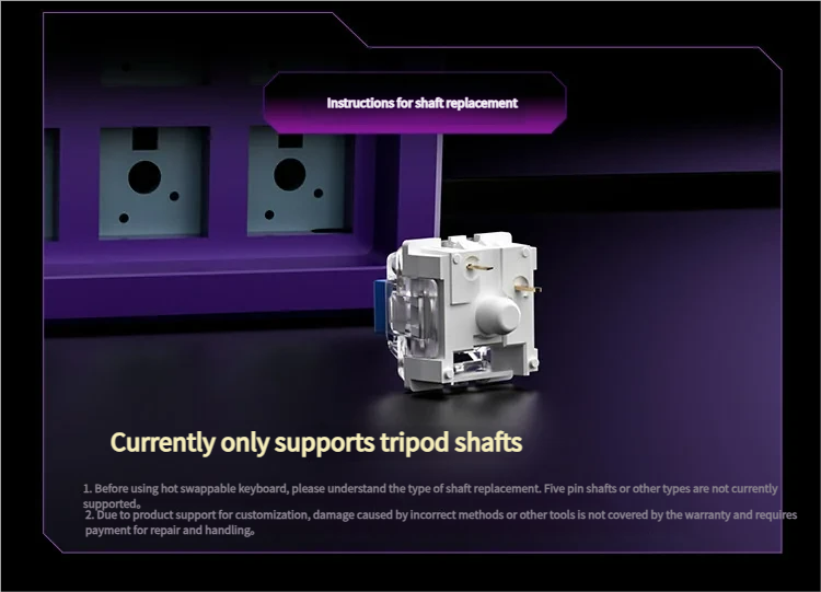 Premium KB02 Tri-Mode Hot-Swappable 68-key mechanical keyboard in stunning Nebula Purple, showcasing its sleek, futuristic design and vibrant RGB light.