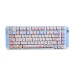 Close-up views of adorable Kirby PBT MOA keycaps set from various angles, highlighting their whimsical pastel pink characters and dreamy aesthetic for mechanical keyboard.