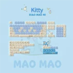 Whimsical kitten keycaps set in durable PBT, featuring adorable cartoon designs and soft pastel colors, showcased from various MOA profile angles.