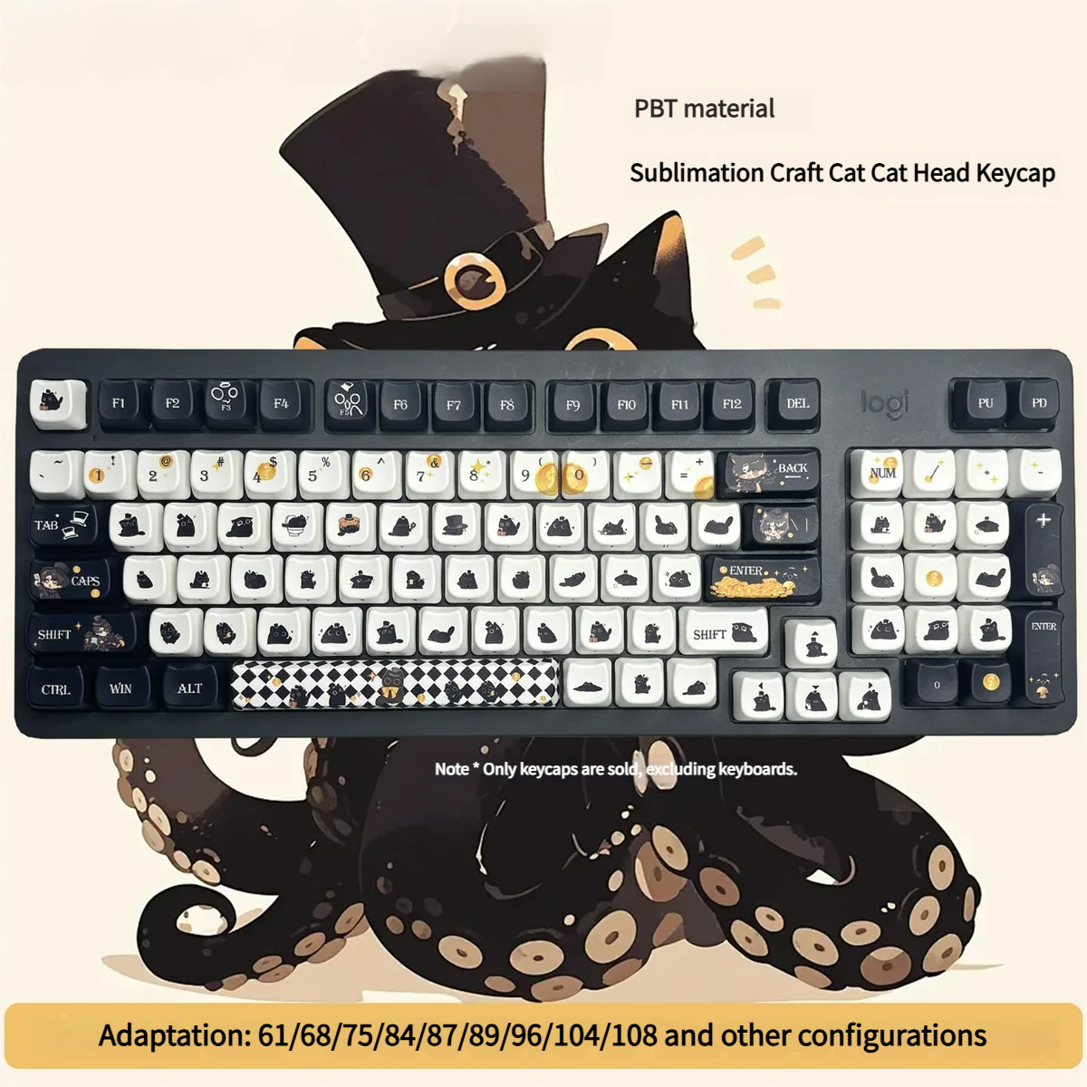 Whimsical Klein Moretti Cat Keycaps Set: LoM Feline Set, showcasing the exclusive Lord of Mysteries chibi character design.