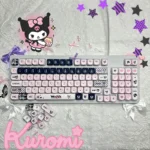 Mischievous Kuromi PBT dye-sub keycaps set in an iconic black, pink, and white gothic-kawaii design. These durable keycaps bring playful charm to any keyboard.