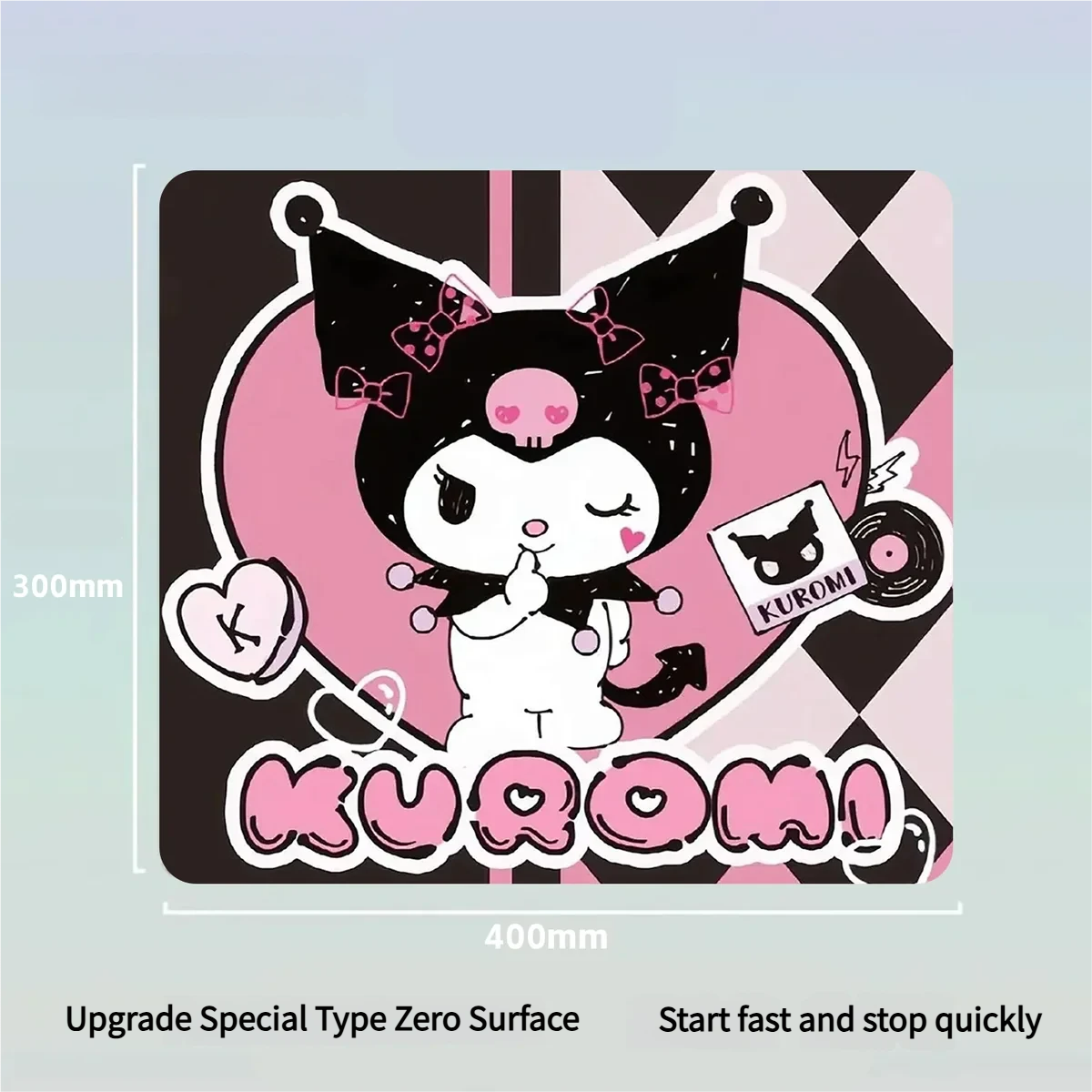 Iconic Kuromi mouse pad with mischievous dark kawaii character art, featuring pink and black accents, designed for playful ergonomic comfort.