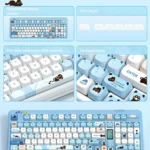 Adorable Lazy Cat MAO profile PBT keycap set, viewed from various angles, highlighting its whimsical cartoon design and durable build for cozy keyboard set.