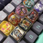Close-up of the handcrafted Pyke League of Legends artisan SA keycap, showcasing its vibrant, translucent resin details from a unique angle.