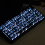 Electrifying side-printed PBT Lightning Keycaps Set from multiple angles, highlighting luminous legends and dynamic lightning strikes for dazzling RGB gaming setup.