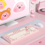 Close-up of a Loopy Beaver PBT keycap set, showcasing the adorable little beaver design in playful, earthy pastel tones for MOA profile keyboards.