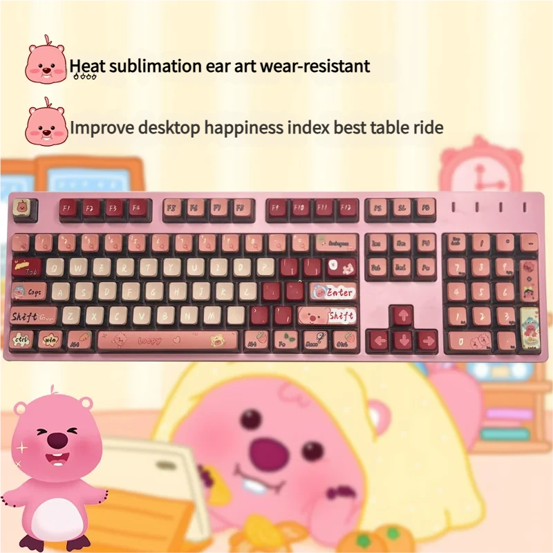 Loopy Character Shine-through Keycap set gallery. Vibrant character art, mesmerizing four-sided RGB diffusion. Premium, playful keyboard style.