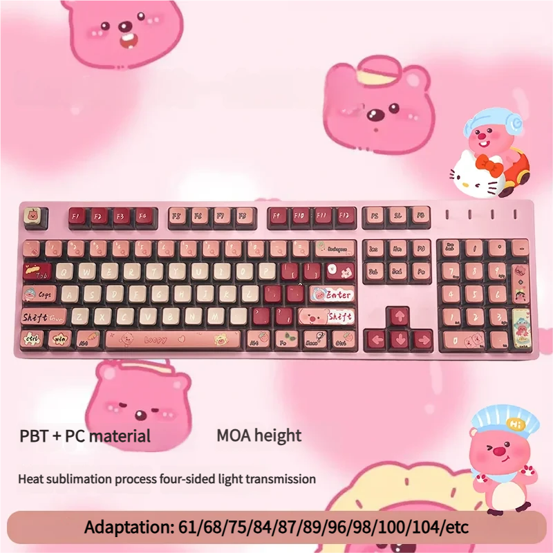 Vibrant Loopy Character Shine-through Keycaps set illuminate with mesmerizing four-sided RGB glow. These premium shine-through keycaps feature playful character design.