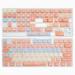Charming Maillard Bear PBT dye-sub keycaps set showcasing cute bear illustrations in a warm caramel and brown palette, offering a cozy and playful aesthetics.
