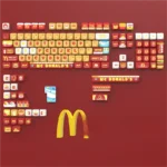 McDonald's keycaps set: a playful PBT MOA set in vibrant red, yellow, and white, showcasing iconic fast-food imagery and the golden arches for a fun keyboard.