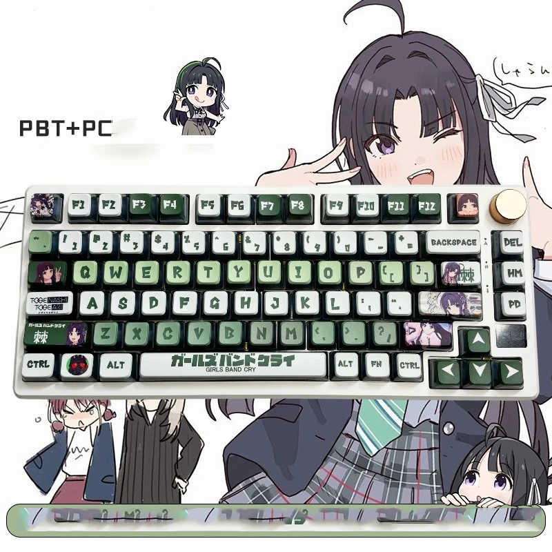 Subaru Awa MDA Keycap Set showcasing their sleek, ergonomic MDA profile with vibrant four-sided translucent RGB lighting illuminating a modern keyboard set.