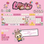 Labubu Mischievous PBT keycap set close-up, revealing the whimsical character design and durable PBT texture, ready for vibrant RGB backlighting.
