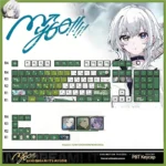 MYGO Rana Kaname Luminous PBT keycap set shown from various playful angles, highlighting the exclusive anime character and vibrant all-side RGB light-throuh design.