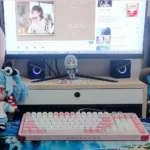 Nachoneko PBT Anime Keycaps set with dreamy pastel pink, purple, and blue designs, featuring cute cat girls and stars.