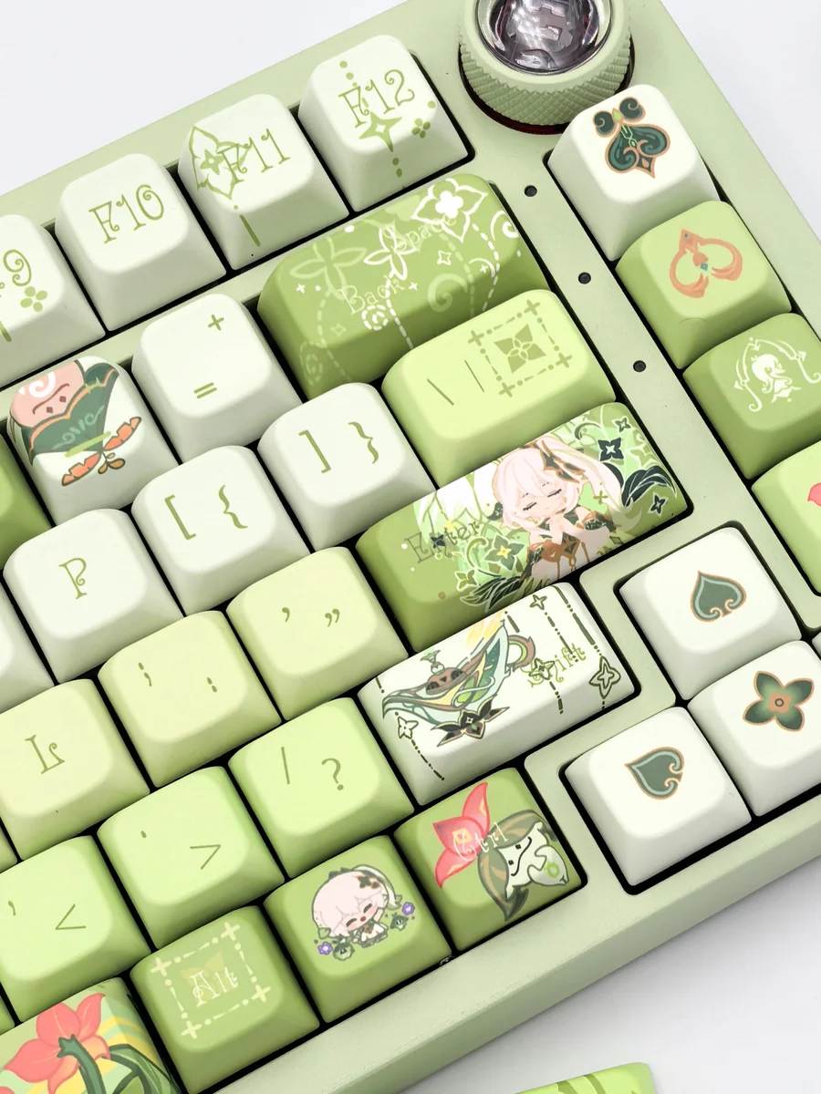 Genshin Impact Nahida MDA Profile Keycap Set displayed from multiple angles, highlighting its vibrant whimsical design and exclusive character details.