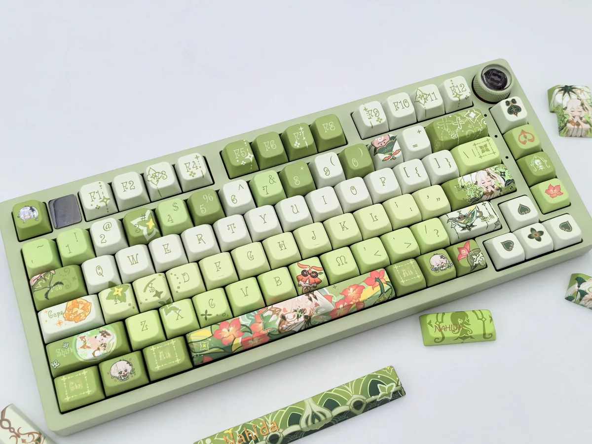 Exclusive Genshin Impact Nahida MDA Profile Keycap Set showcasing vibrant character art in Nahida's iconic colors, embodying a whimsical fantasy aesthetics.